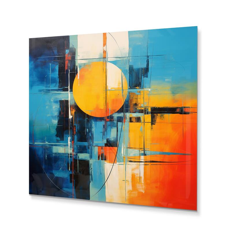Designart "Blue Orange Mid Century Abstract Reflections I" Midcentury